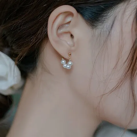 Pendientes de Gota Franceses Vintage de Perlas Artificiales en Forma de U Con Poste de Plata de Ley 925 Para Mujer Joyería Chapada en Oro