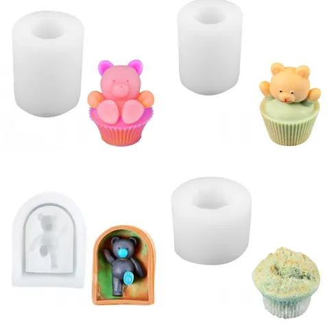 Silicone Cartoon Bear Muffin Cup Mold For DIY Aromatherapy Candle Plaster Ornament Baking Cake Decoration Handmade Tool