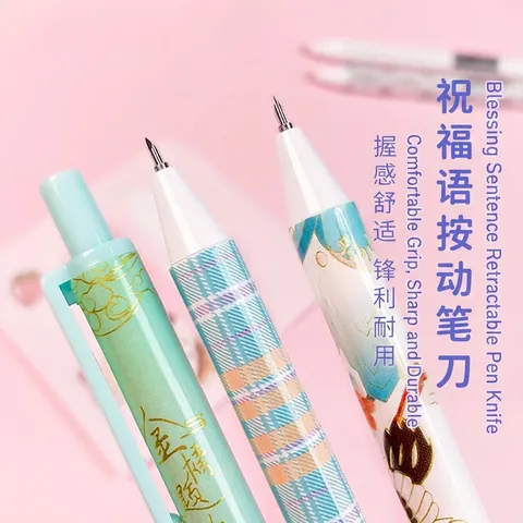 Creative Push Button Pen Shape Utility Knife Portable Craft Paper Cutter For DIY Scrapbooking Student Stationery Parcel Opener