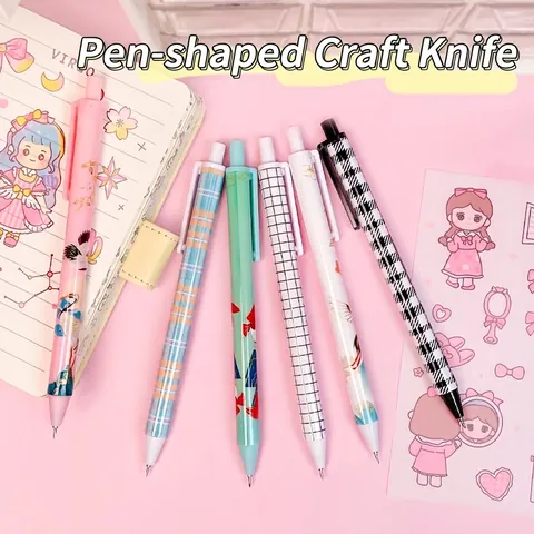 Creative Push Button Pen Shape Utility Knife Portable Craft Paper Cutter For DIY Scrapbooking Student Stationery Parcel Opener