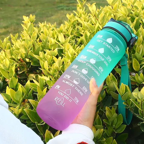 1000ml Gradient Color Sports Water Bottle With Time Marker Motivational Quotes Large Capacity BPA Free Portable Space Cup