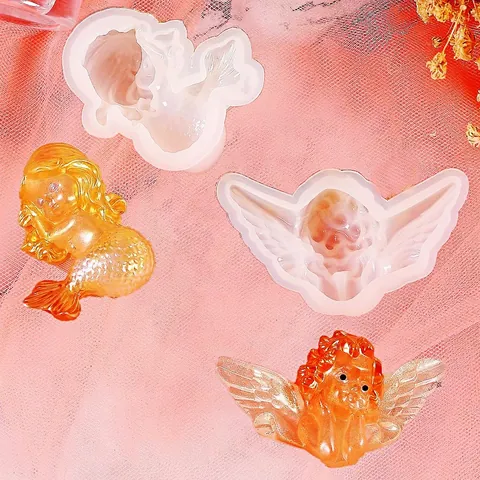 DIY Silicone Mold Angel Mermaid Mirror Surface Crystal Glue Casting Mold For Plaster Aroma Pendant Handmade Craft Tools