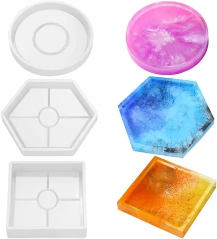 DIY Coaster Silicone Mold Round Square Hexagon Crystal Mirror Resin Casting Mold For Handmade Crafts Jewelry Display Stand