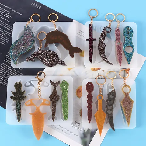 DIY Silicone Resin Molds For Magic Wand Dagger Knuckle Duster Keychain Mirror Surface Resin Casting Tools For Arts Crafts Making