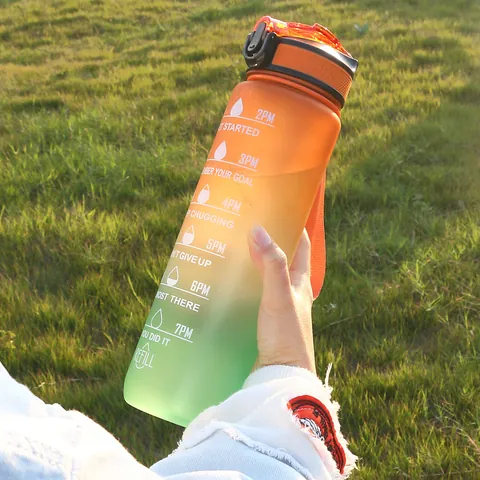 1000ml Gradient Color Sports Water Bottle With Time Marker Motivational Quotes Large Capacity BPA Free Portable Space Cup