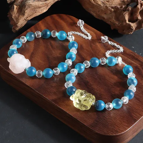Neuer Chinesischer Stil Perlenarmband Zuckerherz-Achat Künstliche Kristalle Pi Yao Liegende Katze Anhänger Handgefertigter Schmuck Damen
