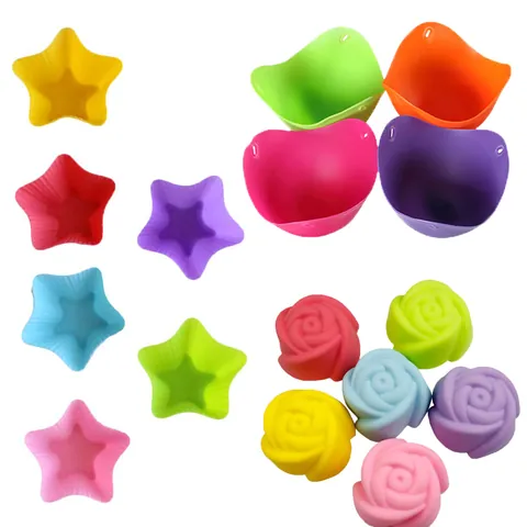 Silicone Egg Poacher Cake Molds Flower Star Shape Muffin Cups Jelly Pudding Molds For Kitchen Baking Dessert Tools Random Color