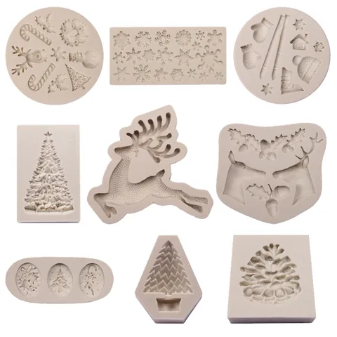 DIY Christmas Silicone Fondant Cake Mold Snowflake Reindeer Christmas Tree Shape Chocolate Gum Paste Baking Decorating Tools