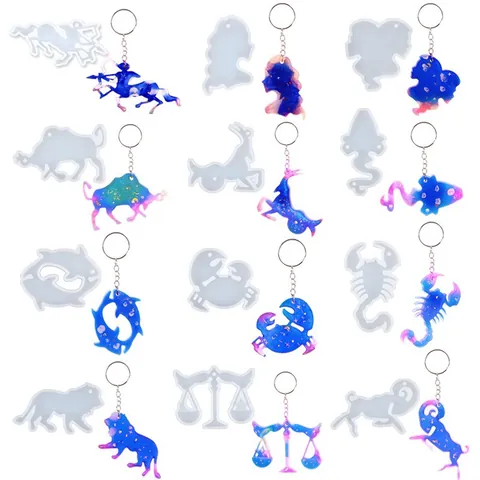 DIY 12 Constellation Pendant Silicone Molds For Epoxy Resin Jewelry Making Starry Sky Theme Keychain Earring Casting Mold Craft Tools