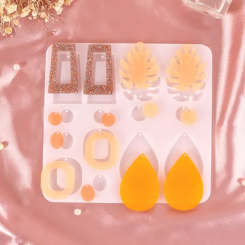 Moule en Silicone Époxy de Cristal DIY pour Boucles d'Oreilles Pendentifs Bijoux Surface Miroir Formes Géométriques Irrégulières Feuille de Monstera