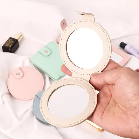 Portable PU Leather Folding Makeup Mirror Compact Double Sided Mini Pocket Hand Mirror For Travel Vanity Cosmetic Accessories