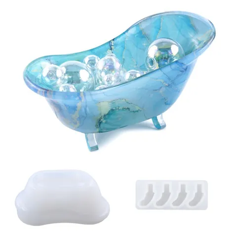 Stampo in Silicone Fai da Te a Forma di Vasca da Bagno per Resina Epossidica Portasapone Contenitore per Gioielli Vassoio Superficie Specchio