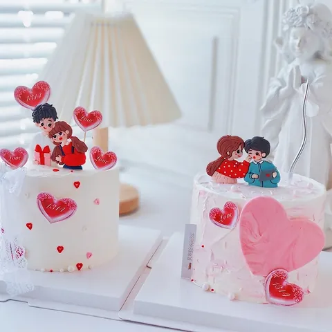 Valentine's Day Cake Toppers Romantic Couple Figures Heart Bow Rose Topper Set For Wedding Party Bakery Cake Decoration