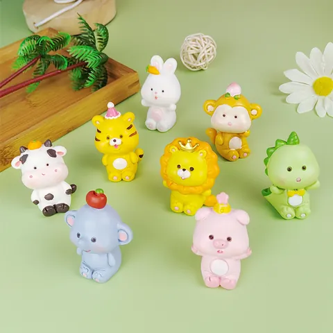 3D Resin Cartoon Animal Cake Topper Cute Tiger Rabbit Pig Lion Elephant Cow Dinosaur Monkey Birthday Party Decoration Ornaments