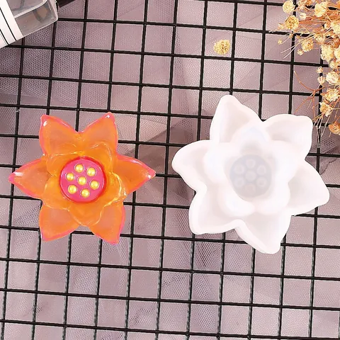 Moule en Silicone Lotus 3D Pour Résine Époxy Cristal DIY Fait Main Porte-bougie Lotus Boîte de Rangement Moule Décoratif