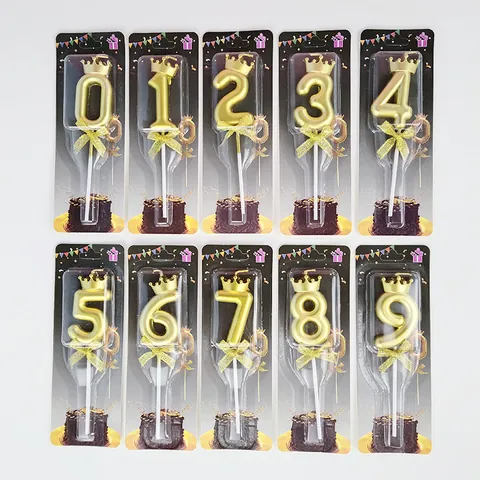 Velas de Cumpleaños con Número de Corona Dorada de Lujo Vela de Parafina Decoración de Pastel con Diseño de Lazo para Fiestas y Bodas