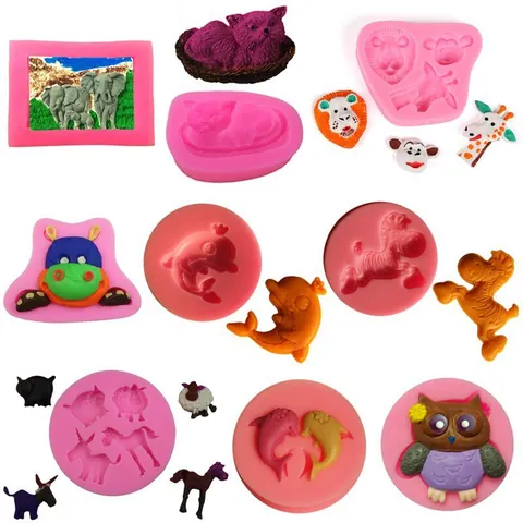 Stampo per Torte in Silicone Serie Animale Stampo per Cottura Fondente Forma Animale Stampo per Cioccolato Stampo in Resina per Decorazione Torte Fai Da Te Elefante Cavallo Gatto Cavalluccio Marino Dinosauro