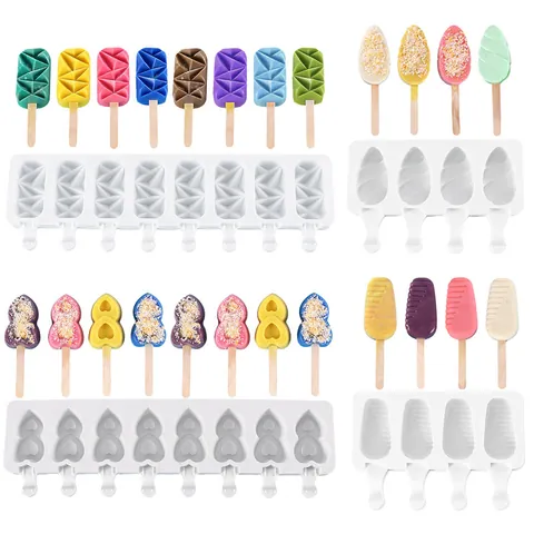 Silicone Popsicle Molds Homemade Ice Cream Maker Multi Cavity Geometric Heart Spiral Shapes DIY Reusable Food Grade Dessert Baking Tools