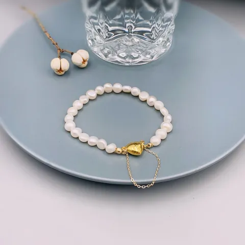 Baroque Irregular Freshwater Pearl Necklace Heart Magnetic Clasp Gold Silver Alloy Chain Bracelet For Women Fashion Jewelry