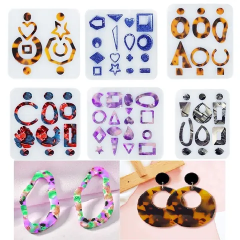 DIY Crystal Epoxy Earring Pendant Silicone Mold Geometric Waterdrop Leaf Mirror Surface Resin Craft Handmade Jewelry Mold