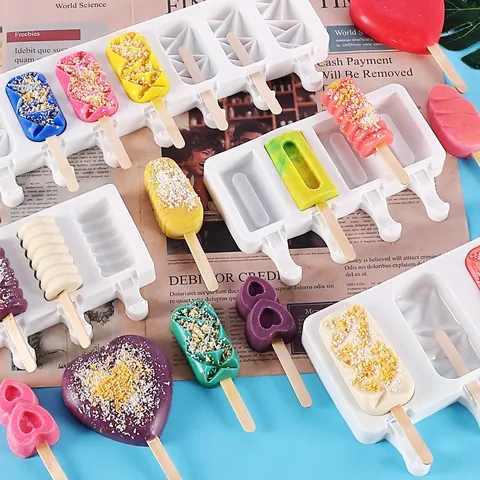 Silicone Popsicle Molds Homemade Ice Cream Maker Multi Cavity Geometric Heart Spiral Shapes DIY Reusable Food Grade Dessert Baking Tools
