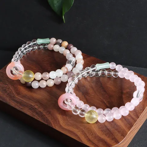 New Chinese Style Double Loop Crystal Bracelet Amethyst Citrine Green Phantom Rose Quartz Beaded Bracelet For Women Bestie Gift Fashion Jewelry