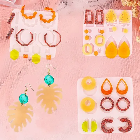 Moule en Silicone Époxy de Cristal DIY pour Boucles d'Oreilles Pendentifs Bijoux Surface Miroir Formes Géométriques Irrégulières Feuille de Monstera