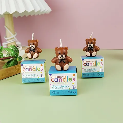 Vela de Pastel de Cumpleaños con Forma de Oso Pardo Estilo Coreano Empaquetada Individualmente Vela de Animal de Parafina
