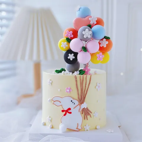 Linda Figura de Niña Conejo de PVC Blando Adorno para Tarta Globo de Dibujos Animados Corazón para Fiesta de Cumpleaños
