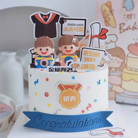 Graduation Cake Topper Student Figurine Soft Glue Camera Boy Girl Statue Graduation Party Decoration Dessert Ornament Accessory