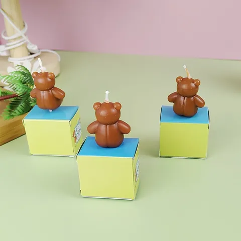 Vela de Pastel de Cumpleaños con Forma de Oso Pardo Estilo Coreano Empaquetada Individualmente Vela de Animal de Parafina