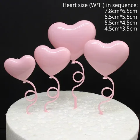 Romantic Heart Shape Balloon Cake Toppers For Valentine's Day Anniversary Wedding Birthday Party Decoration Flexible Plastic Love Cake Inserts