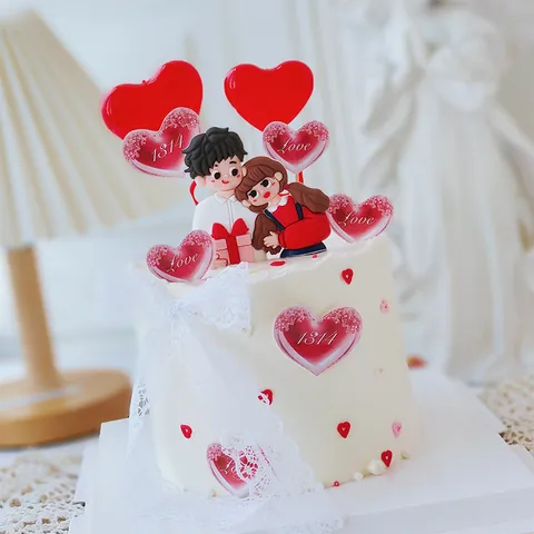 Gomma Morbida PVC Cartone Animato Coppia Decorazione Torta Plugin Cuore Romantico Compleanno San Valentino Ornamenti a Cuore
