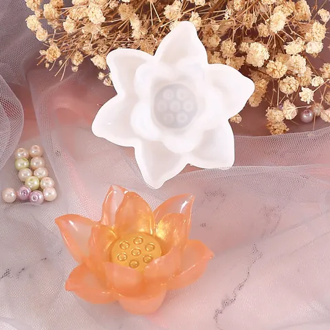 Moule en Silicone Lotus 3D Pour Résine Époxy Cristal DIY Fait Main Porte-bougie Lotus Boîte de Rangement Moule Décoratif