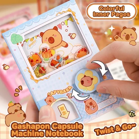 Creative Capybara Gashapon Machine Pocket Notebook Cute Cartoon Stress Relief Portable Journal For Students Kids Gift Stationery