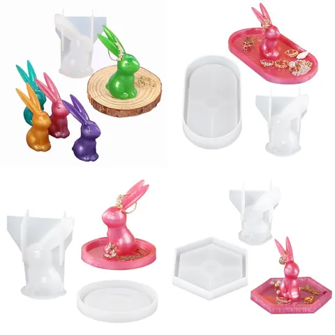 Stampo in Silicone per Coniglio a Specchio 3D Fai da Te Stampi per Colata in Resina Epossidica di Cristallo per Vassoio di Stoccaggio Decorazione Aromaterapia