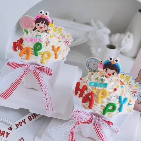 Lindos Adornos para Pasteles de Dibujos Animados de Pegamento Suave Decoraciones para el Día del Niño Cumpleaños