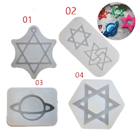 Silicone Resin Casting Mold For DIY Jewelry Making Hexagram Star Planet Shape Transparent Crystal Glue Mold With Hanging Hole Pendant Craft Tool
