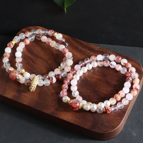Natural Crystal Beaded Bracelet Red Ghost Amethyst Double Wrap Running Ring Fashion Women Handmade Jewelry