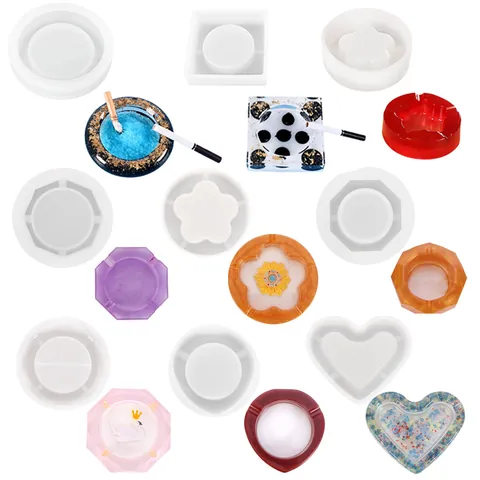 DIY Crystal Epoxy Ashtray Silicone Mold Heart Plum Blossom Square Octagonal Shape Resin Casting Mould For Home Decoration Handmade Craft