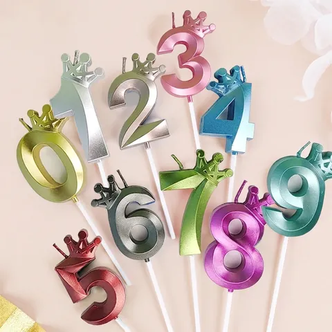 Vela de Cumpleaños de Número de Corona de Parafina Elegante Adorno de Pastel Galvanizado Metálico Para Decoración de Fiesta y Celebración