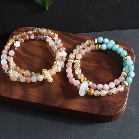 Natural Crystal Beaded Bracelet Red Ghost Amethyst Double Wrap Running Ring Fashion Women Handmade Jewelry