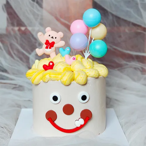 Juego de Adornos para Pasteles con Cara Sonriente Divertida Goma Blanda Oso Dibujos Animados Globo Corazón Fiesta de Cumpleaños Decoración