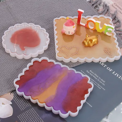 DIY Silicone Resin Mold Scalloped Edge Square Round Rectangle Coaster Base Mirror Surface Drip Glue Craft Making Tool