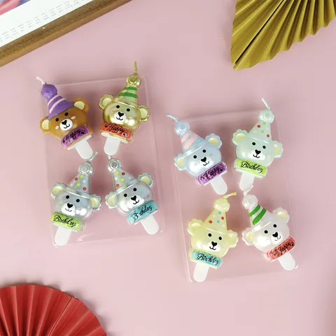 Estilo Ins Lindo Oso Conejo De Dibujos Animados Sombrero De Fiesta Velas De Pastel De Cumpleaños Para Decoración De Fiesta De Niños Suministros De Fiesta De Cumpleaños