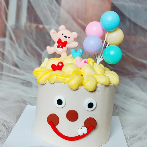 Juego de Adornos para Pasteles con Cara Sonriente Divertida Goma Blanda Oso Dibujos Animados Globo Corazón Fiesta de Cumpleaños Decoración