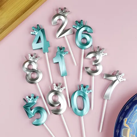 Velas de Cumpleaños con Número de Corona Metálica Velas de Corona de Cera de Parafina 3D para Decoración de Pasteles