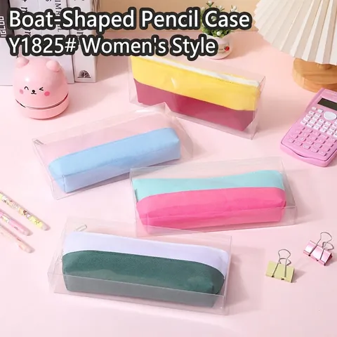 Large Capacity Oxford Fabric Pencil Case Fresh Color Contrast Boat Shape Stationery Bag For Students School Office Storage Bag
