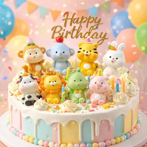 3D Resin Cartoon Animal Cake Topper Cute Tiger Rabbit Pig Lion Elephant Cow Dinosaur Monkey Birthday Party Decoration Ornaments
