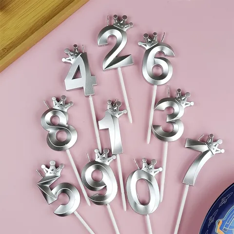 Velas de Cumpleaños con Número de Corona Metálica Velas de Corona de Cera de Parafina 3D para Decoración de Pasteles